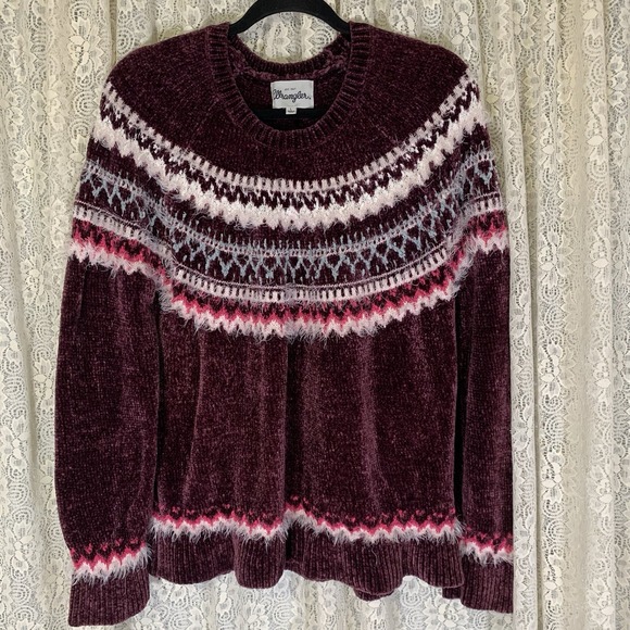 Wrangler Womens LARGE Sweater Purple Abstract Print Super Soft - Picture 5 of 6